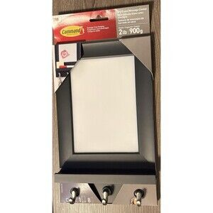 Command Dry Erase Message Center Wall Mount Organizer, 3 Hooks, Black 6.8x11.2"